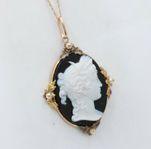 Load image into Gallery viewer, Victorian Cameo Seed Pearls Onyx 14K Yellow Gold Pendant
