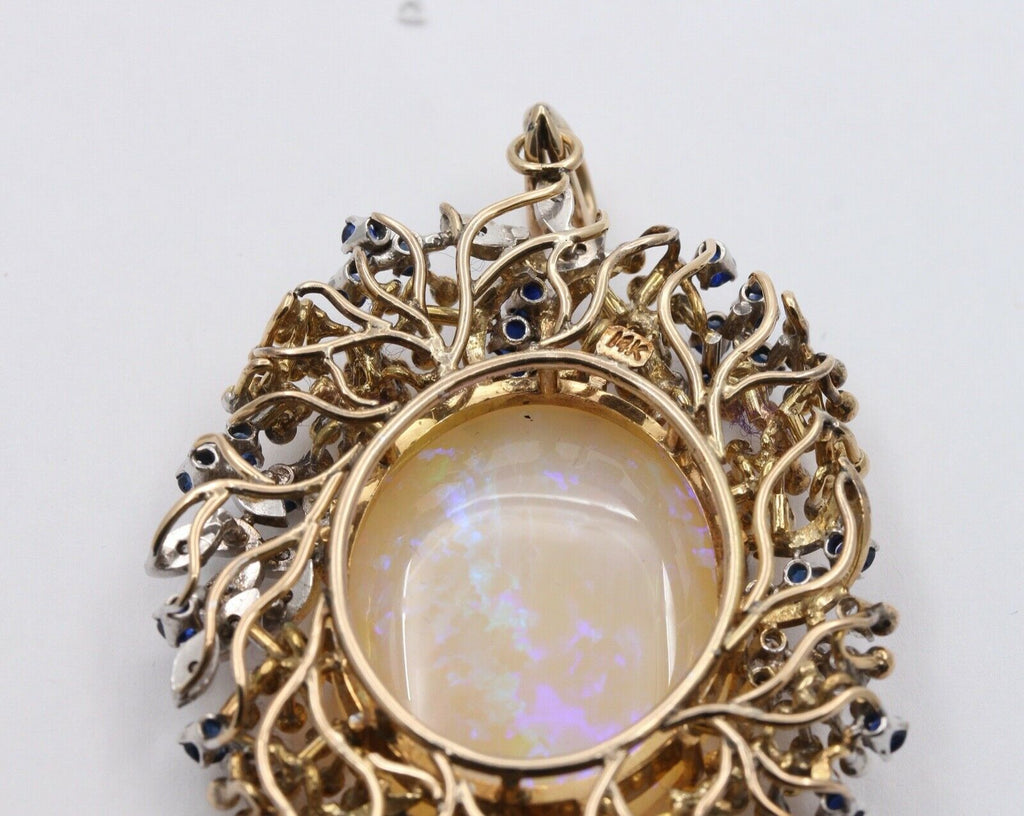 Vintage 14K Yellow Gold Giant Opal Diamond Sapphire Grape Pendent