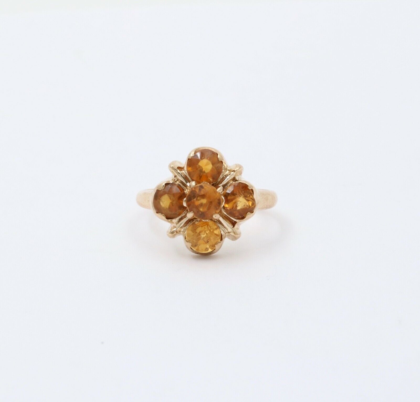 Vintage 14K Yellow Gold Citrine Flower Ring, Cocktail Ring