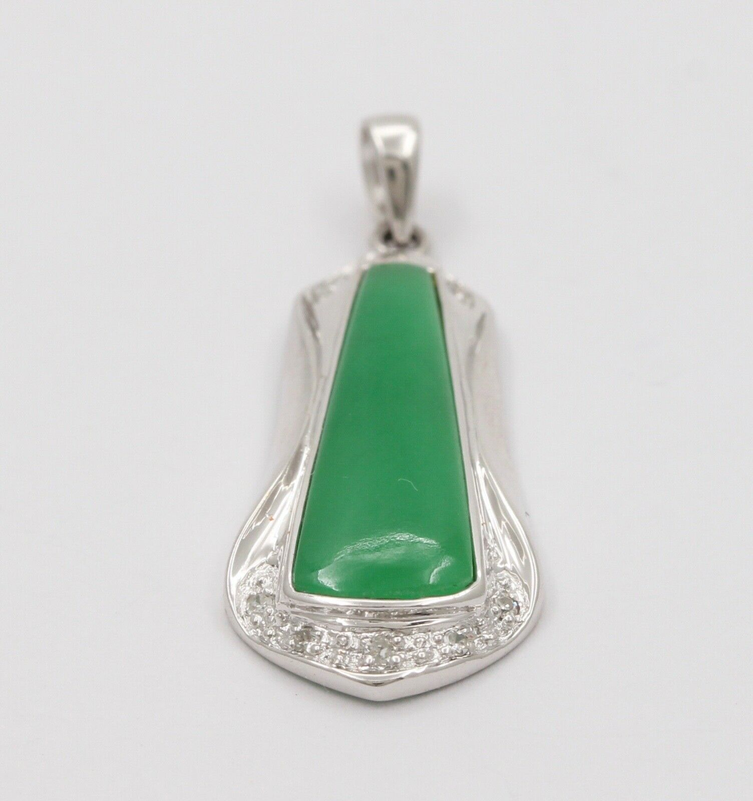 Vintage Trapezoid Jadeite Jade 14K White Gold Diamond Pendant, Necklace.