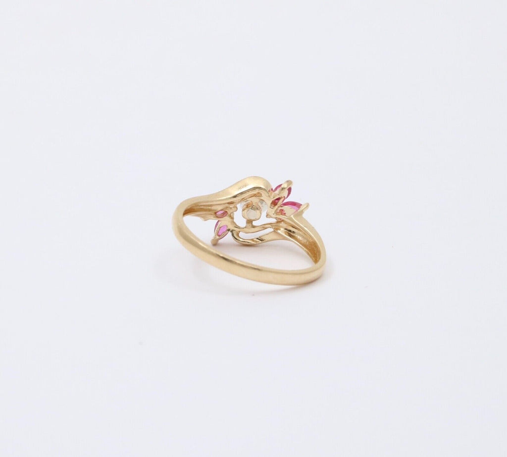 Vintage Retro 1930”s 14K Rose Gold Diamond & Ruby Ring Band.