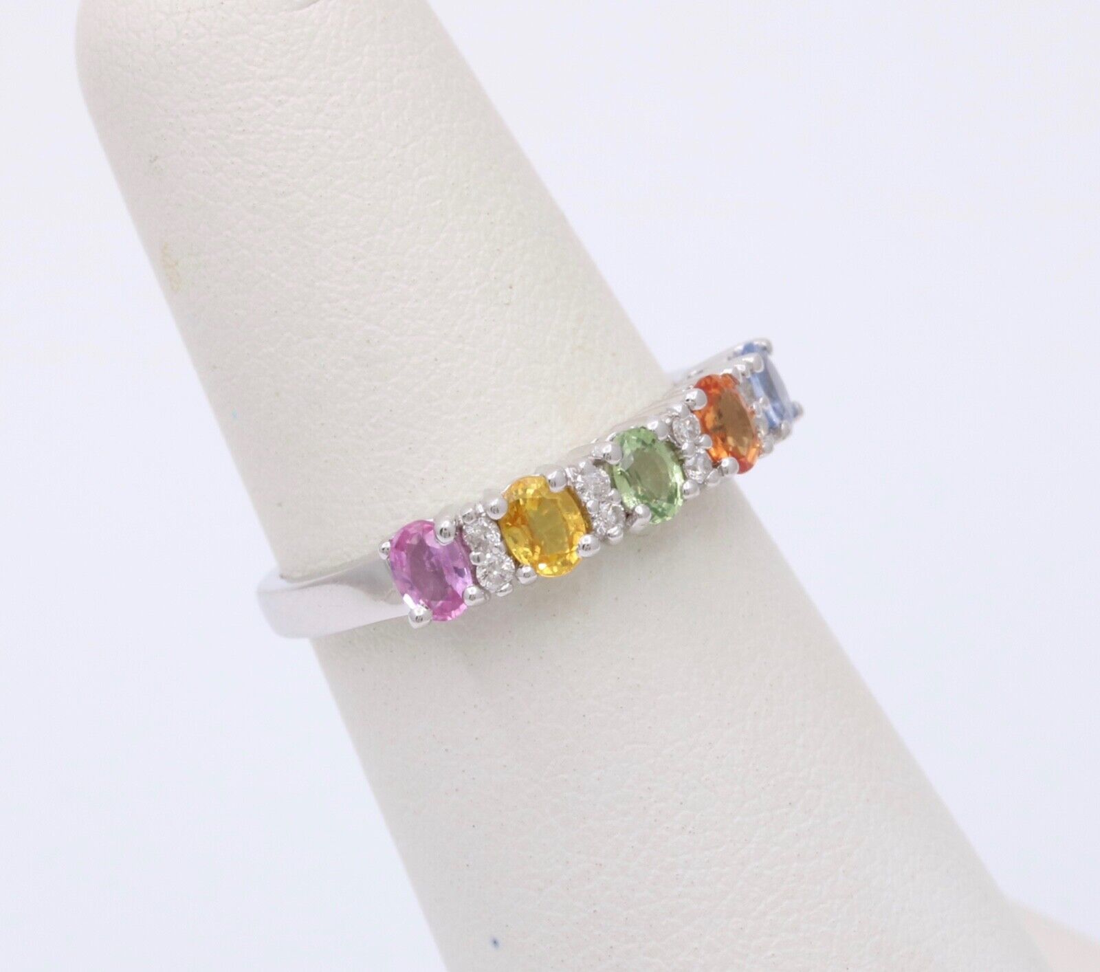 Fun 14K White Gold Multi Color Sapphire And Diamond Ring Band