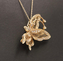 Load image into Gallery viewer, Vintage 14K Yellow Gold Diamonds Articulating Butterfly Brooch Pin
