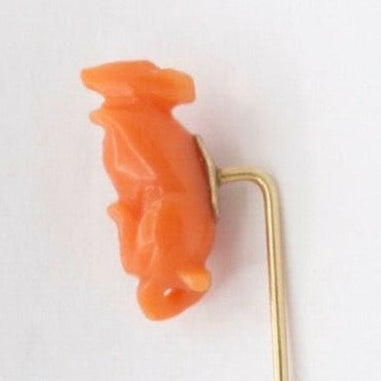 Vintage 14K Yellow Gold Carved Coral Mouse Stick Pin