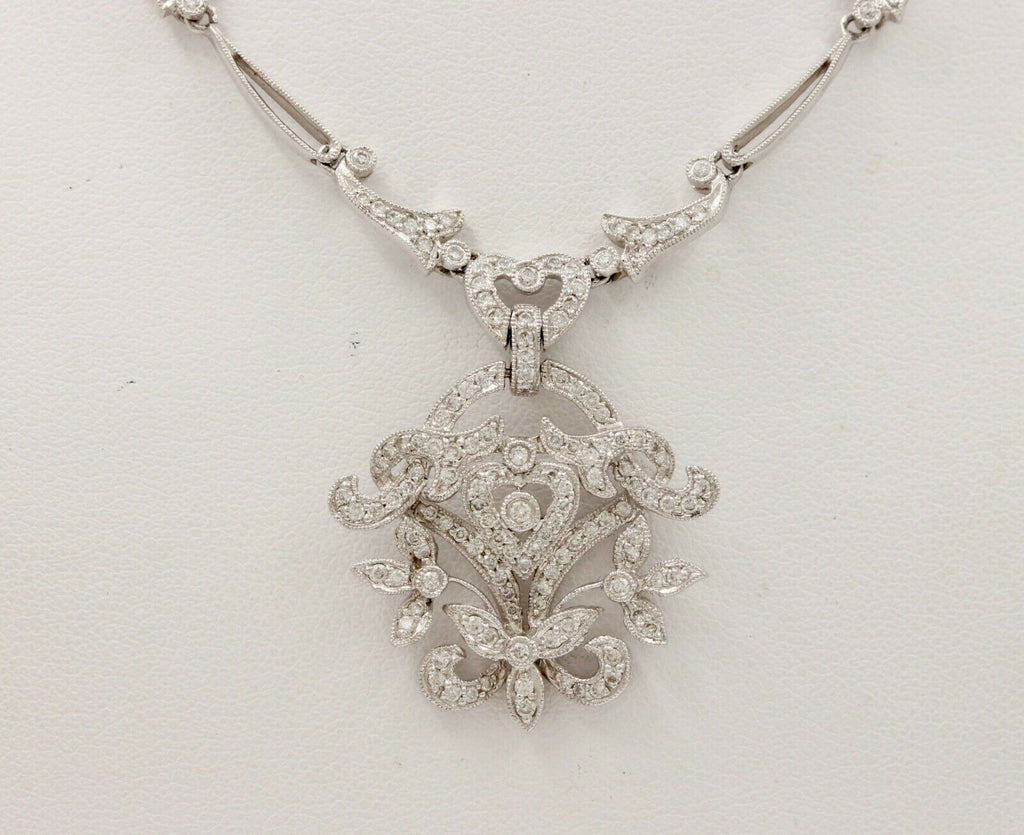 Elegant Art Deco Style 18K White Gold Diamond Pendent