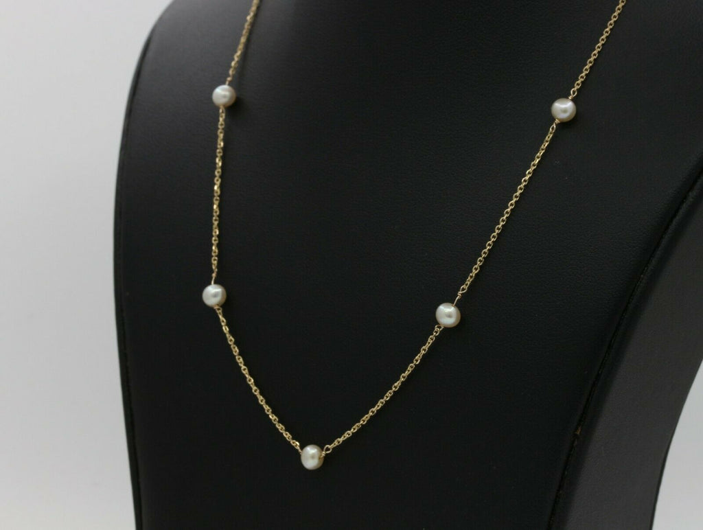 Vintage 14K Yellow Gold Pearl Station Necklace
