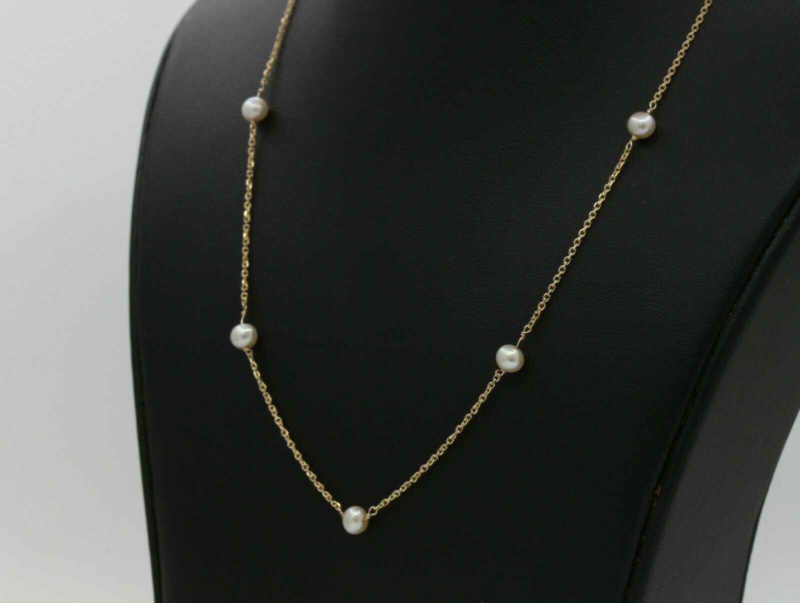 Vintage 14K Yellow Gold Pearl Station Necklace