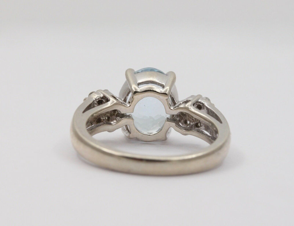 Vintage Oval Aquamarine Diamonds 14K White Gold Ring