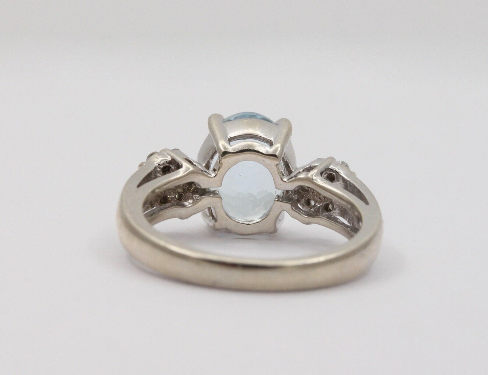 Vintage Oval Aquamarine Diamonds 14K White Gold Ring
