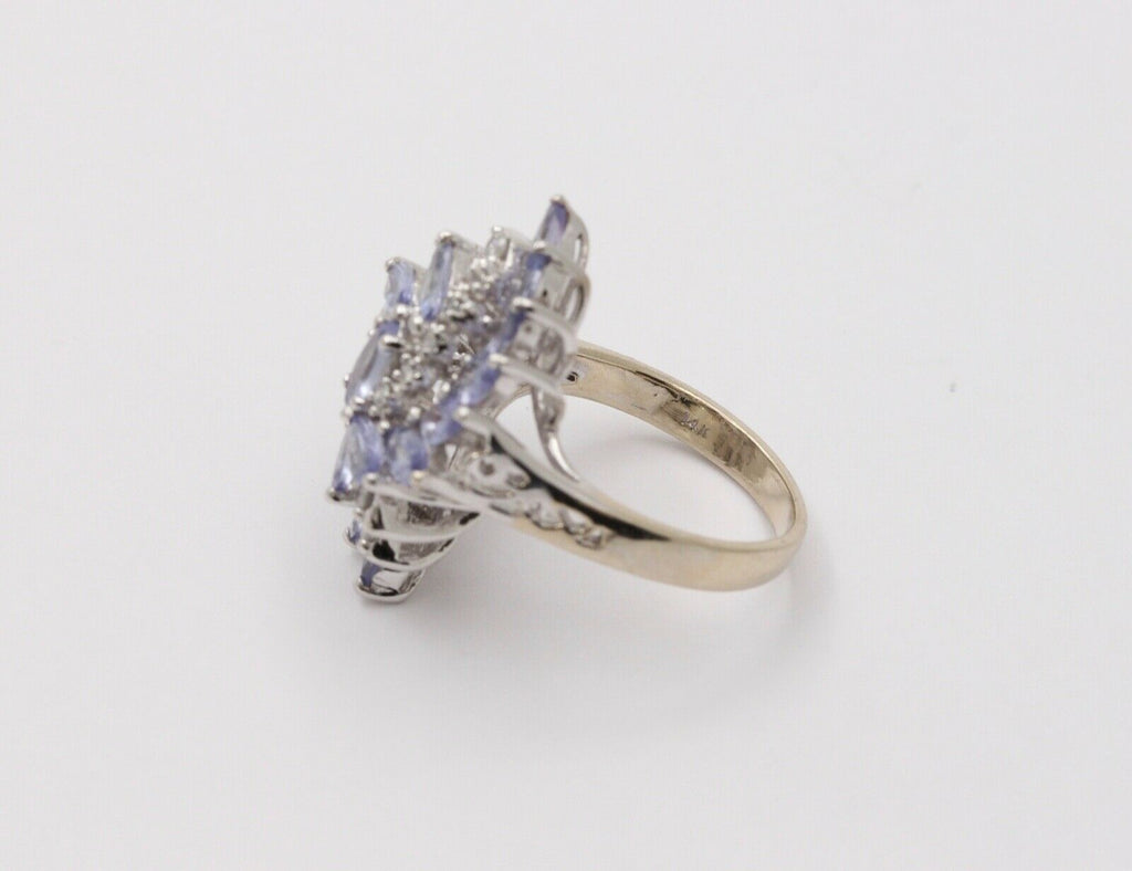 Vintage Tanzanite Diamonds 14K White Gold Pinwheel Cluster Ring
