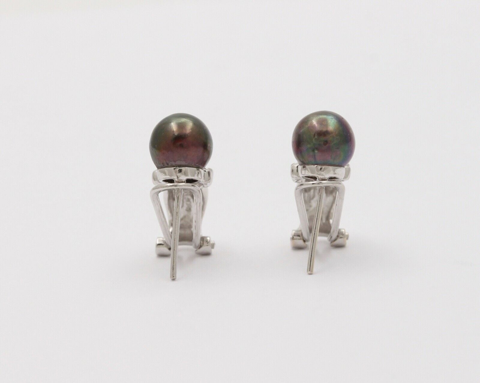 Vintage Tahitian Black Pearls Diamonds 14K White Gold Earrings