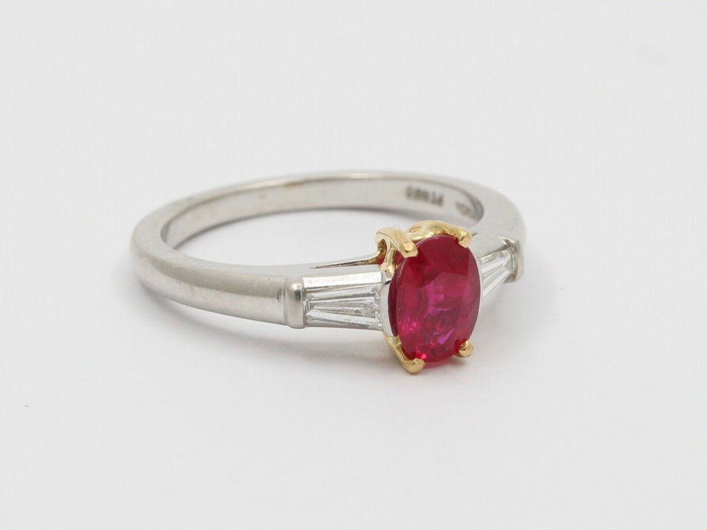 Vintage Tiffany & Co. Burma Ruby Baguette Diamonds Platinum18K Ring
