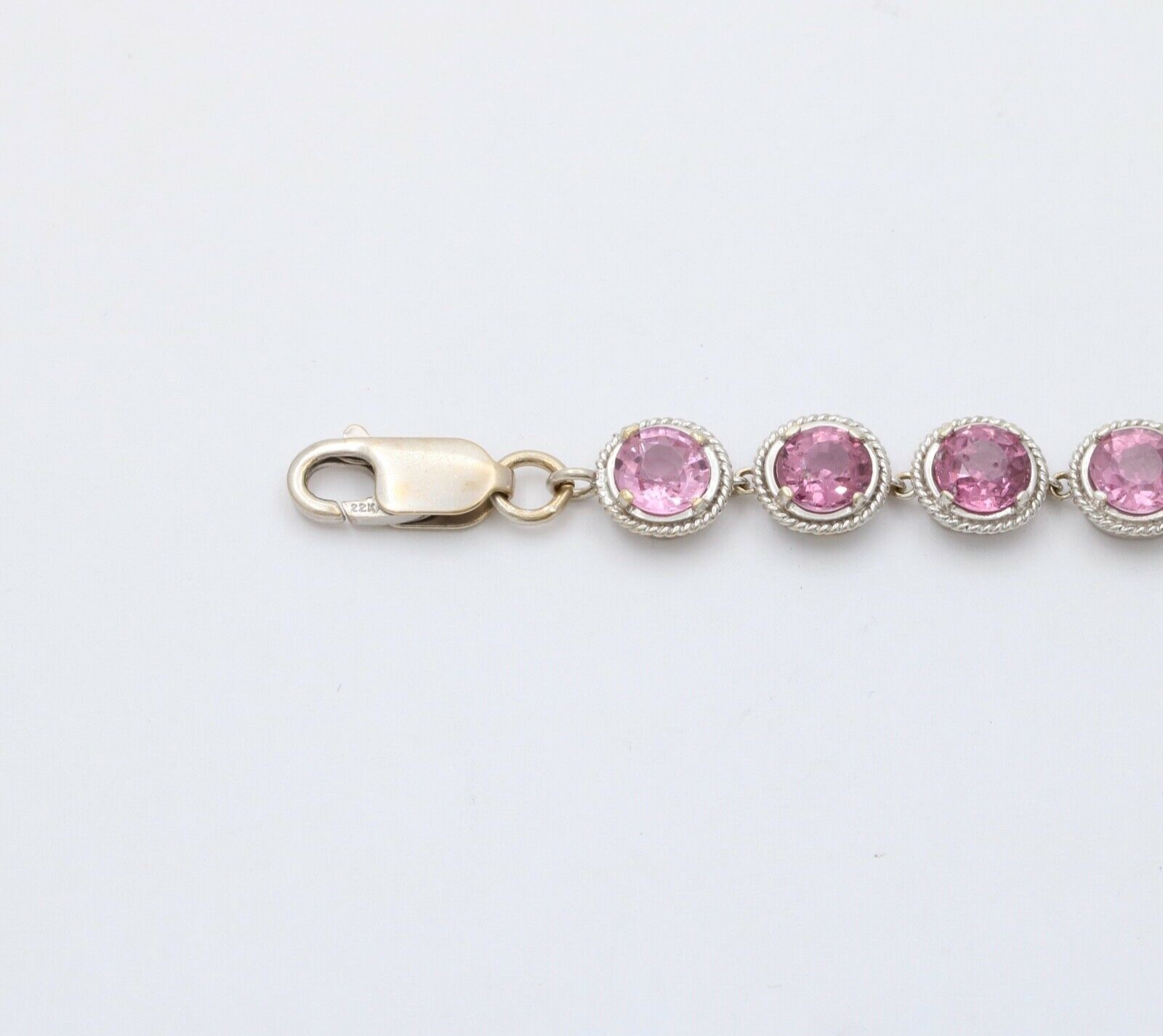 Vintage Pink Tourmaline 22K White Gold Tennis Bracelet