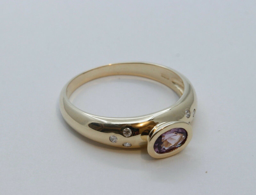 Unisex Amethyst and Diamonds 10K Yellow Gold Ring