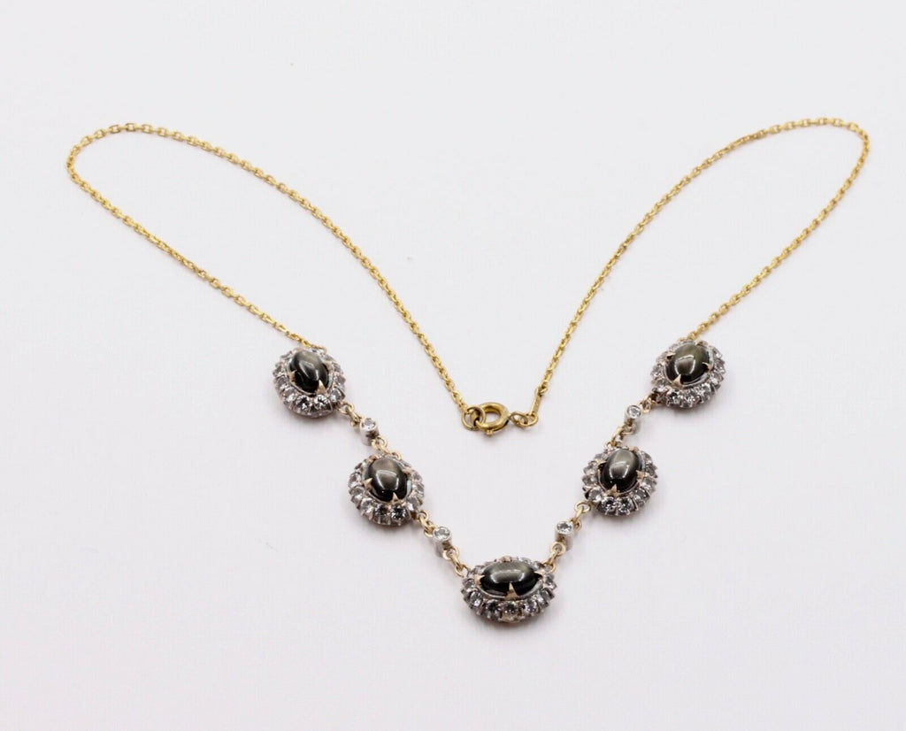 Vintage Black Star Sapphires White Sapphires 14K YG Necklace