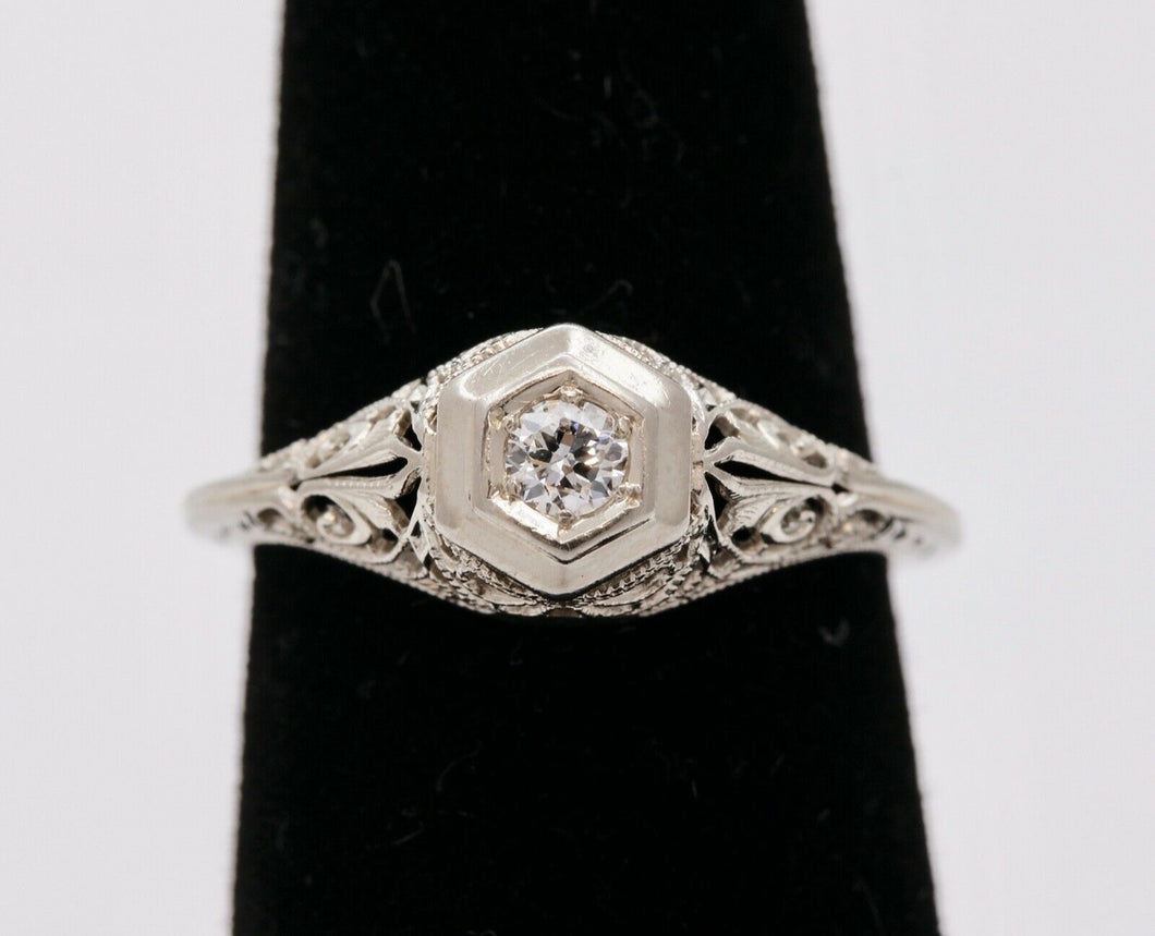 Art Deco Ladies Geometric Diamond 18K White Gold Ring