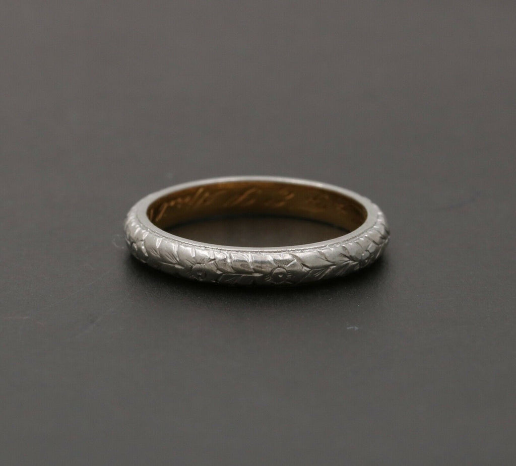 Art Deco W. Wise & Son Flower Blossom 18K White Yellow Gold Wedding Band Ring