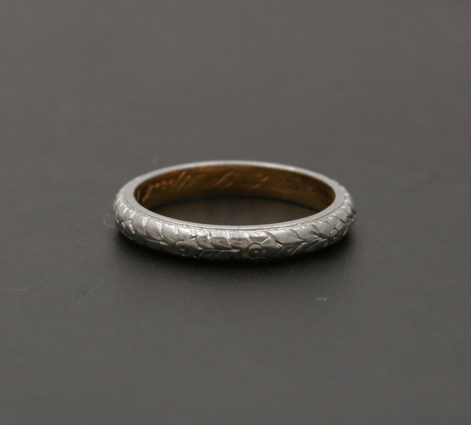 Art Deco W. Wise & Son Flower Blossom 18K White Yellow Gold Wedding Band Ring