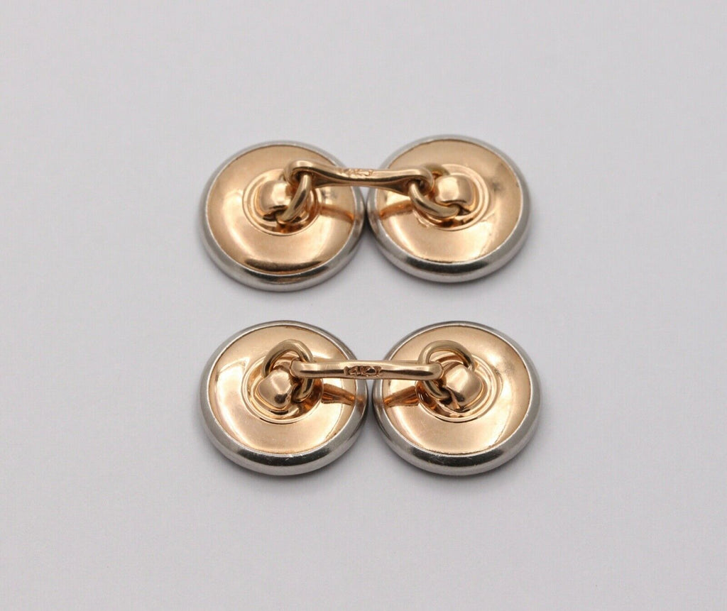 Vintage Krementz Platinum & 14K Yellow Gold Onyx Diamond Enamel Cufflinks, Man's