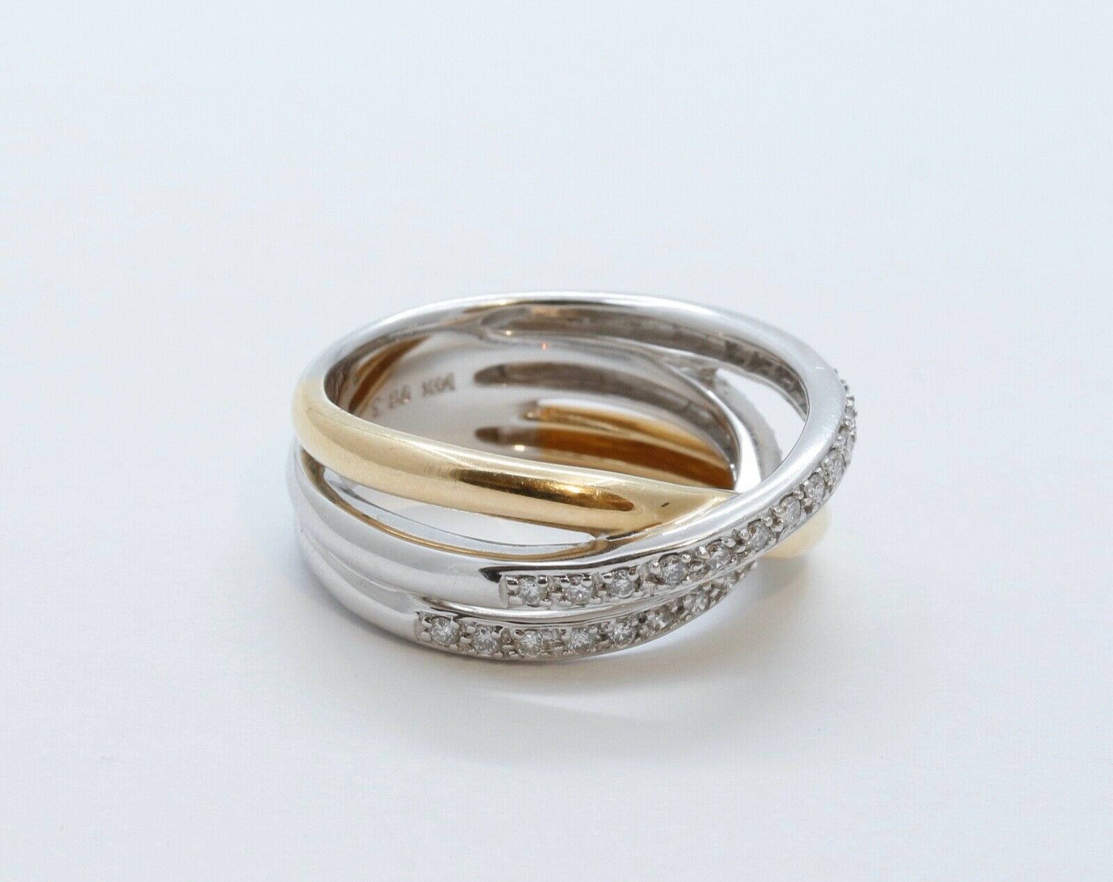 Vintage Diamonds 14K White Yellow Gold Trinity Ring