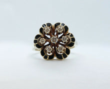 Load image into Gallery viewer, Victorian Diamonds 14K Yellow Gold Black Enamel Ring
