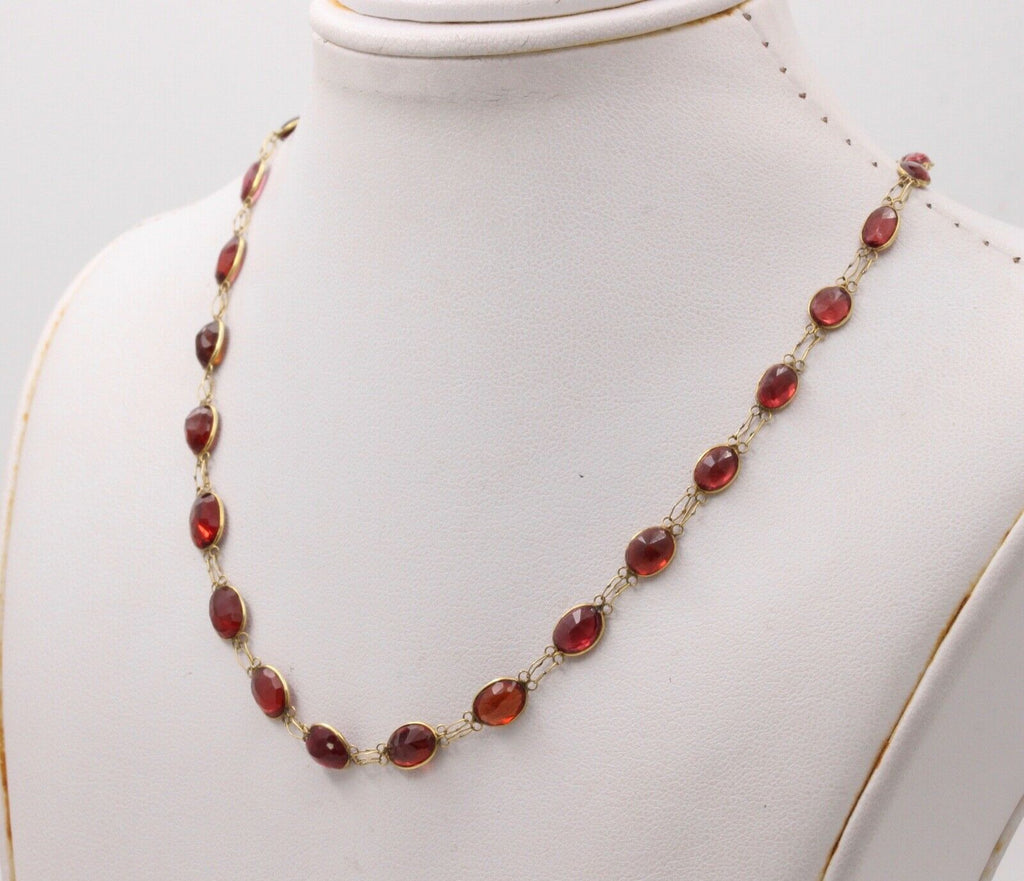 Victorian Handmade Garnet 14K Yellow Gold Necklace