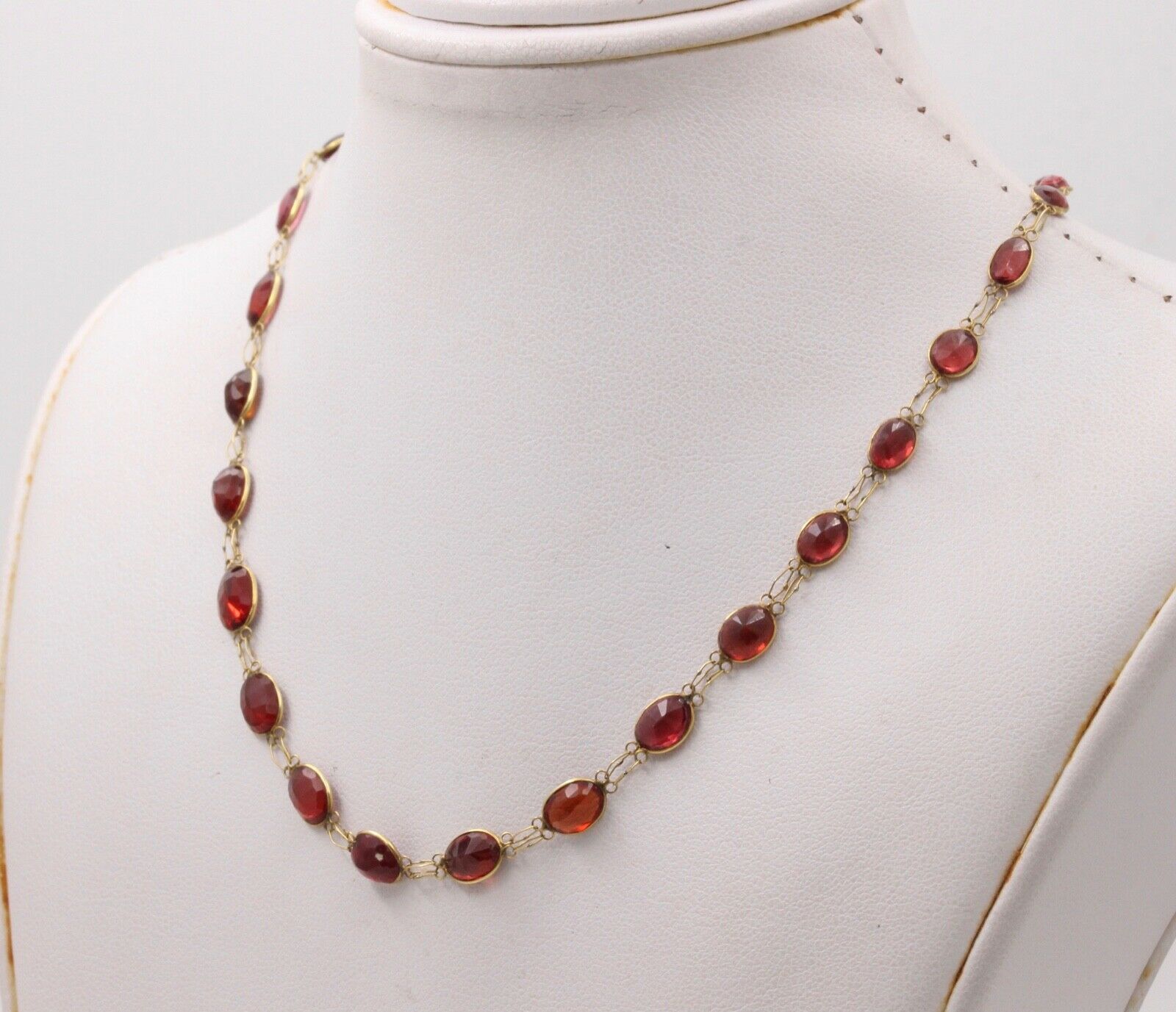 Victorian Handmade Garnet 14K Yellow Gold Necklace