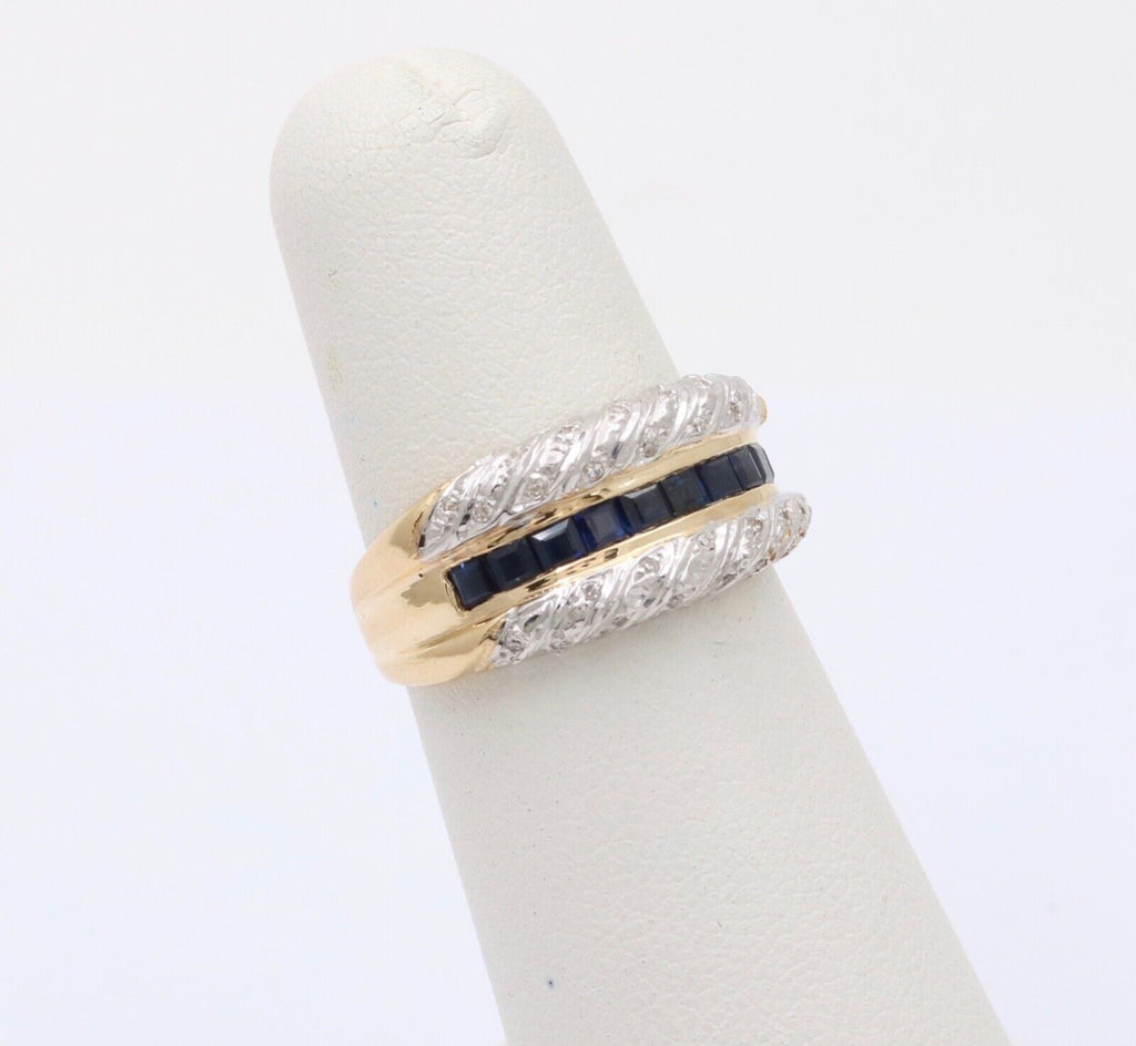 Vintage Diamonds Blue Sapphires Yellow White Gold Ring