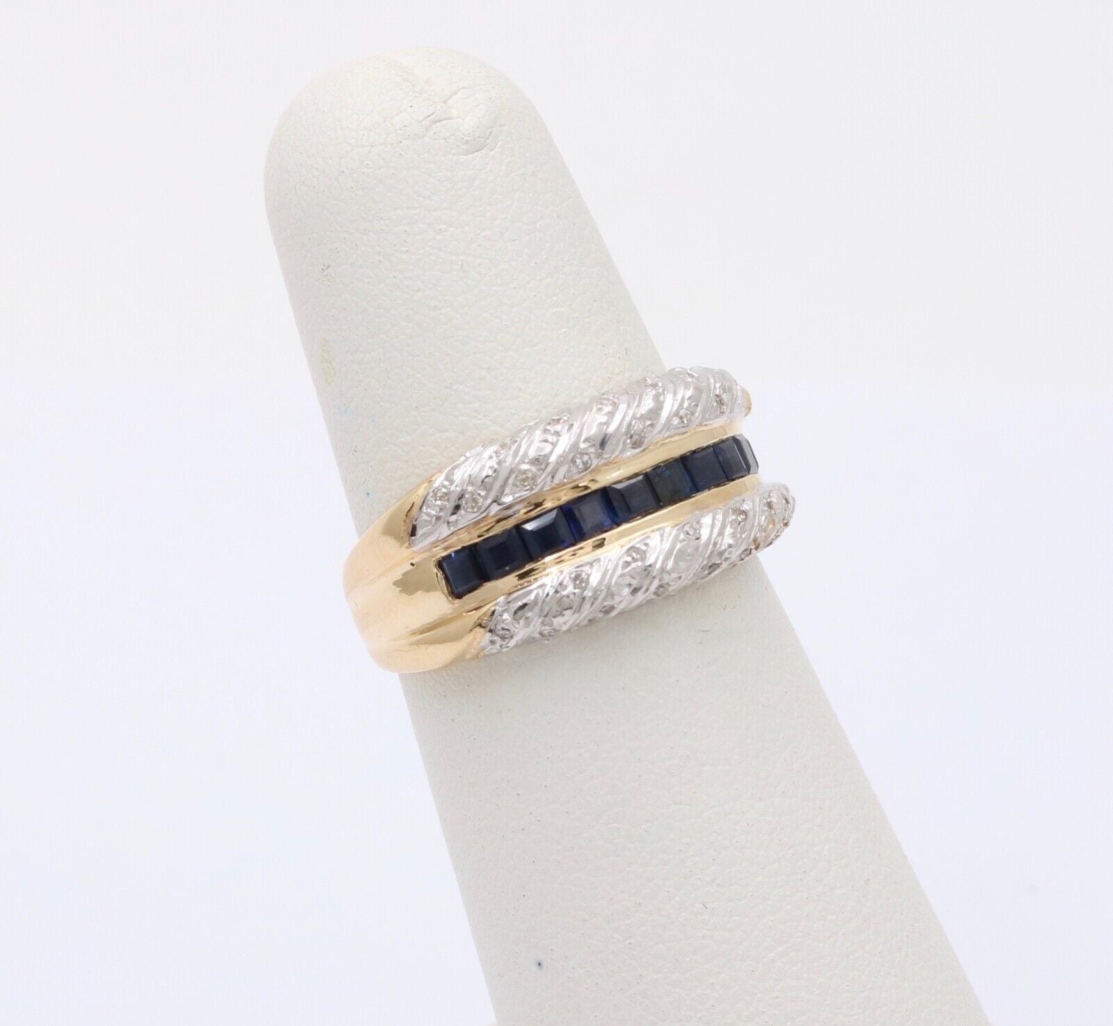 Vintage Diamonds Blue Sapphires Yellow White Gold Ring