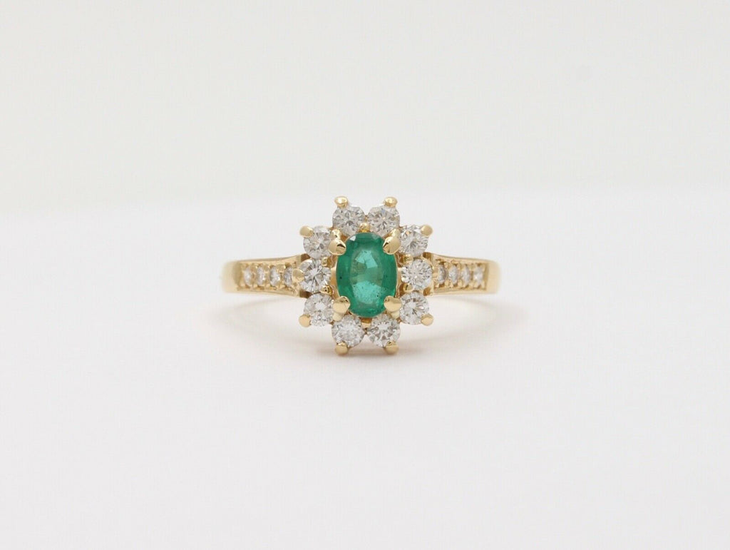 Vintage Cluster Emerald Diamonds 18K Yellow Gold Ring