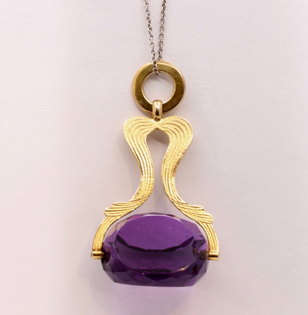Beautiful Victorian FOB Amethyst 14K Yellow Gold Swivel Stone Pendant