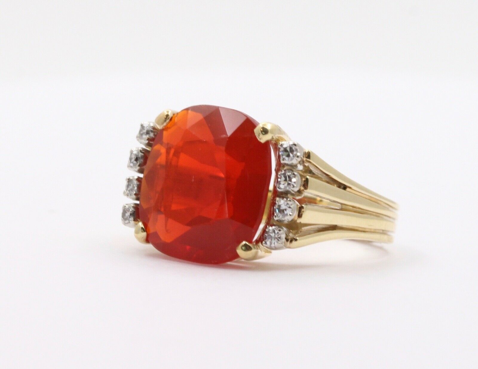 Vintage Fire Opal Diamonds 14K Yellow Gold Ring
