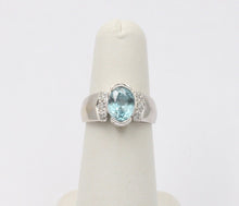 Load image into Gallery viewer, Vintage 14K White Gold Blue Zircon Diamond Ring, Cocktail Ring
