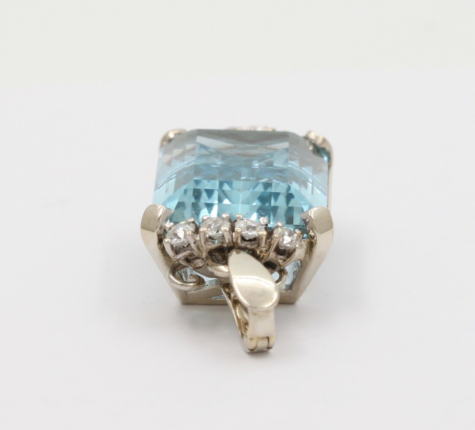 Vintage Aquamarine Diamonds 14K White Gold Pendant