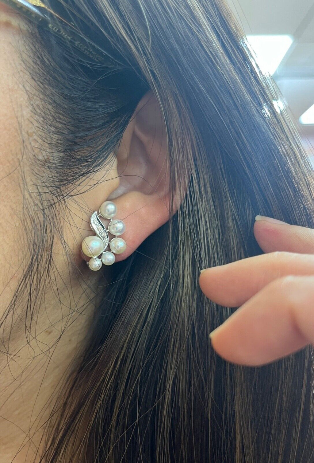 Vintage 14K White Gold Cultured Pearl Clip Earrings