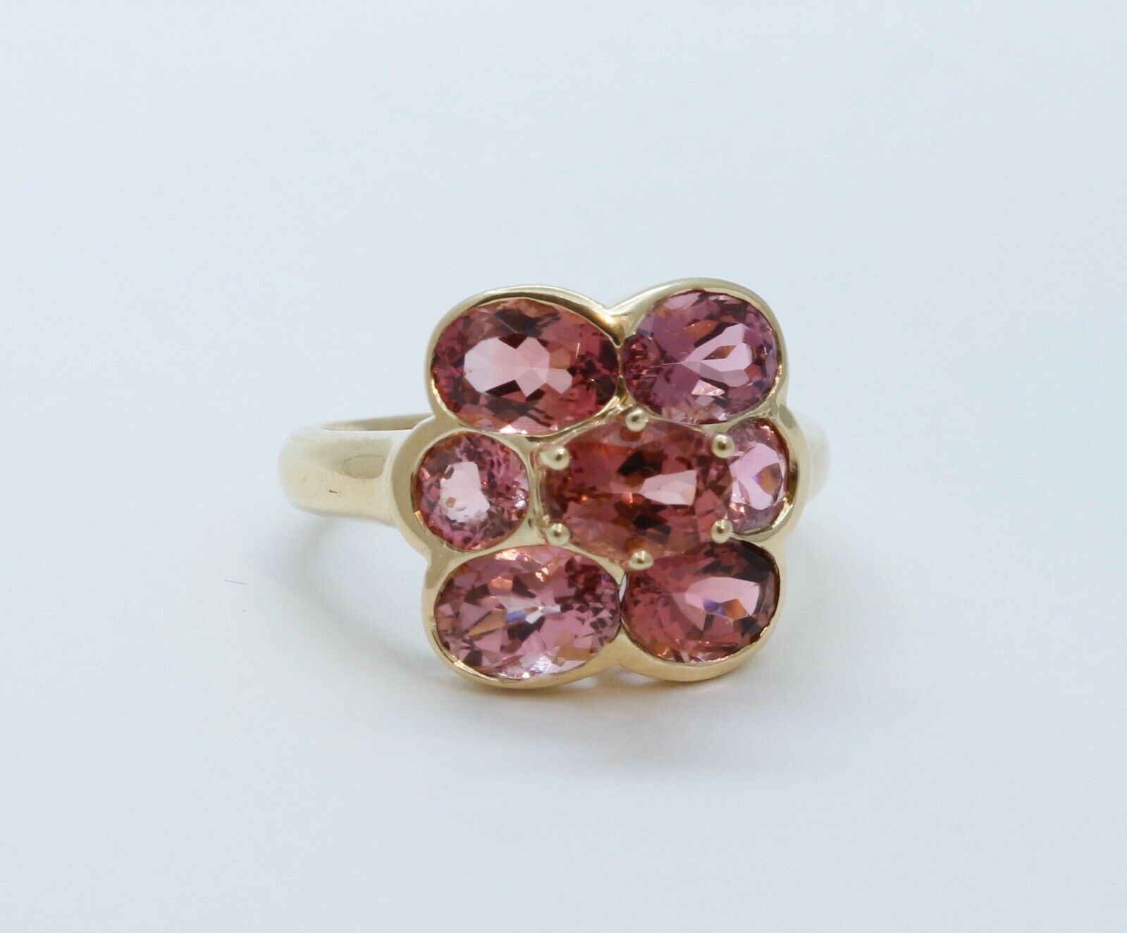 Vintage Pink Tourmaline Flower 14K Yellow Gold