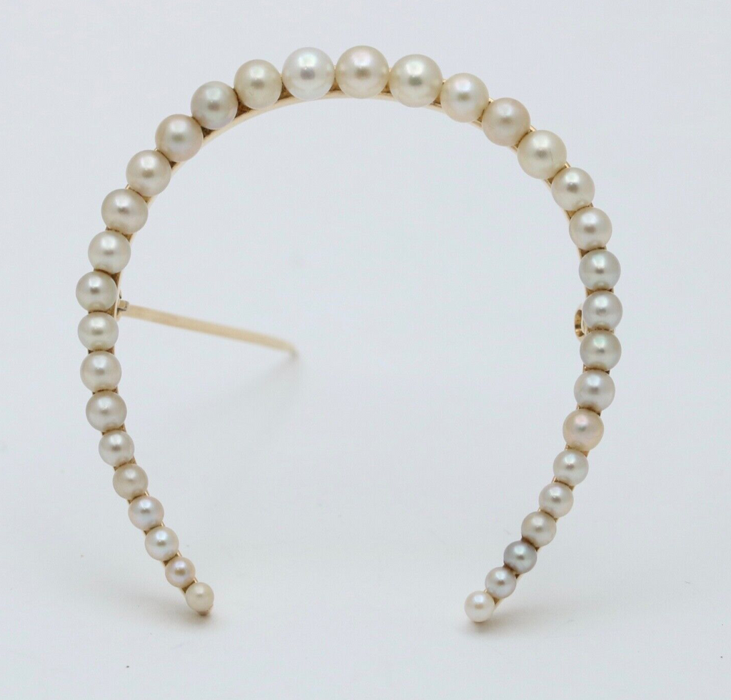 Antique Edwardian 14K Yellow Gold Horseshoe Pearl Brooch