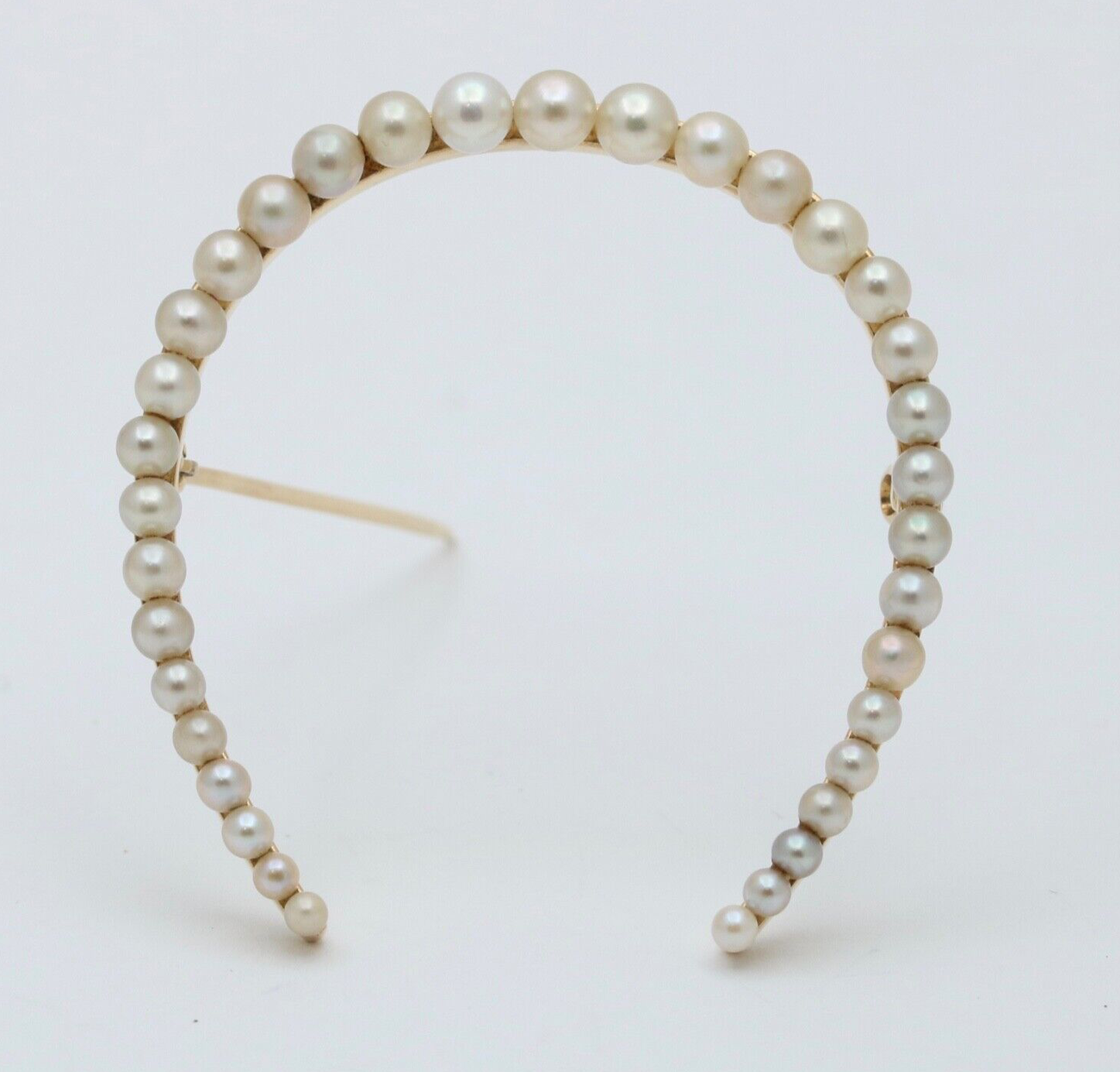 Antique Edwardian 14K Yellow Gold Horseshoe Pearl Brooch