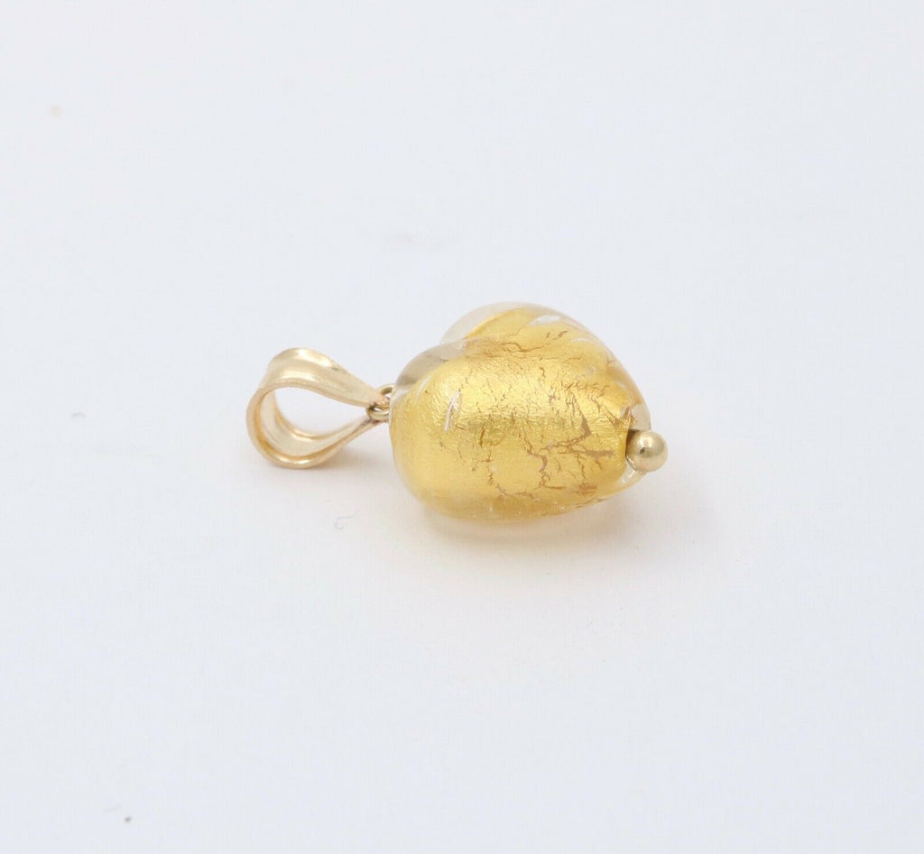 Vintage 14K Yellow Gold Murano Venetian Glass Heart Charm Pendant.
