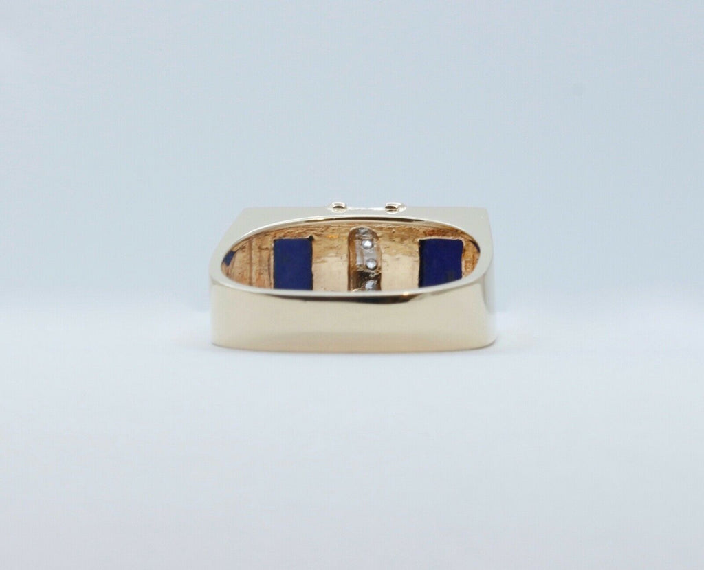 Cool Unisex Geometric Lapis Lazuli Diamonds 14K Yellow Gold Ring