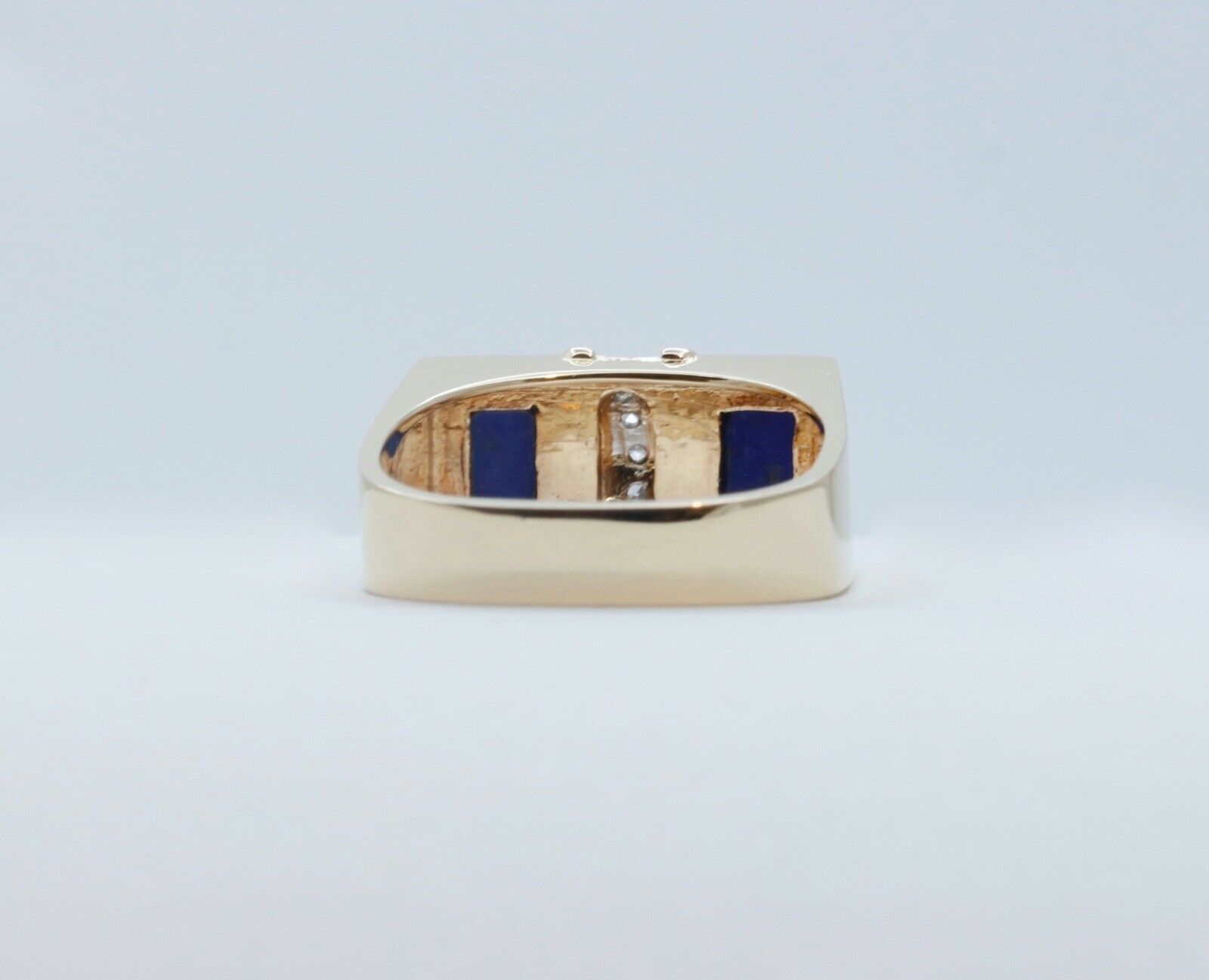 Cool Unisex Geometric Lapis Lazuli Diamonds 14K Yellow Gold Ring