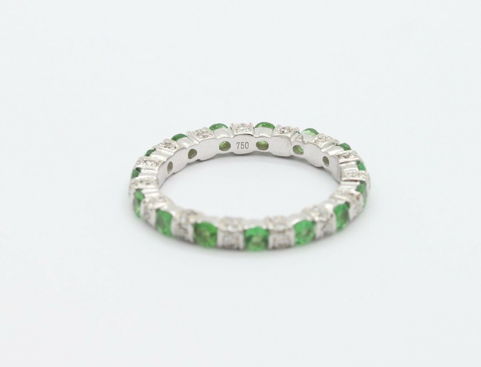 Green Garnet Diamond Eternity Stackable Band