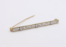 Load image into Gallery viewer, Art Deco 14K White Yellow Gold Diamonds Bar Brooch Pin
