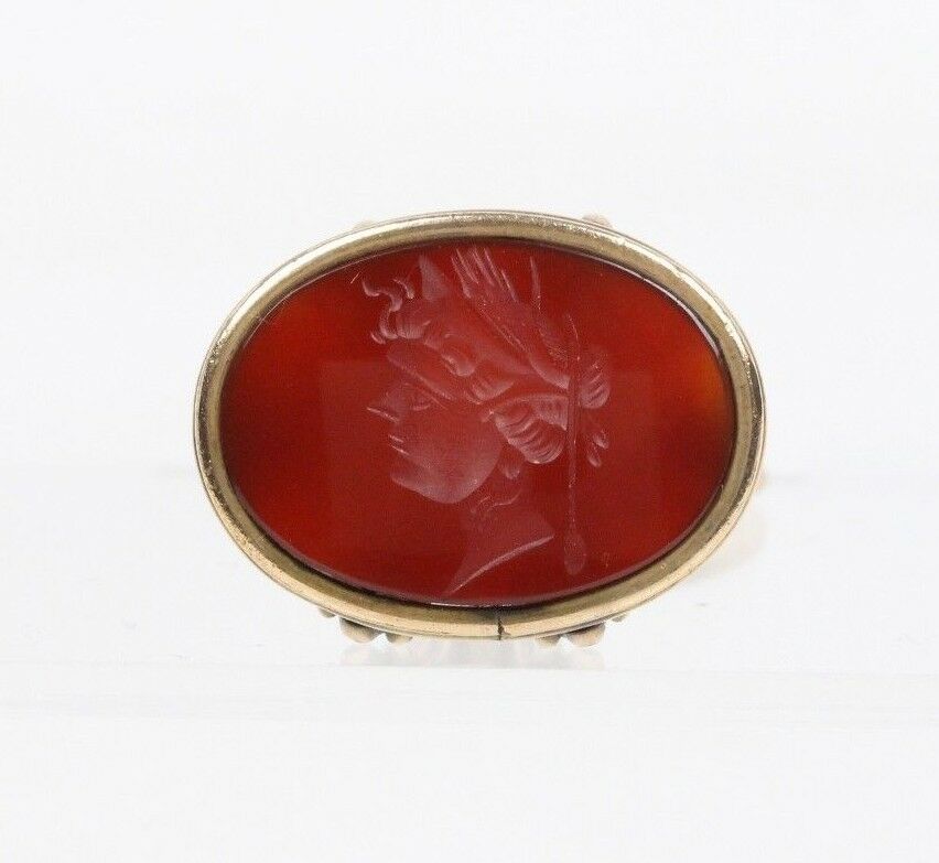 Victorian Stamp Seal Carved Chalcedony Portrait FOB Pendant Charm Key Chain