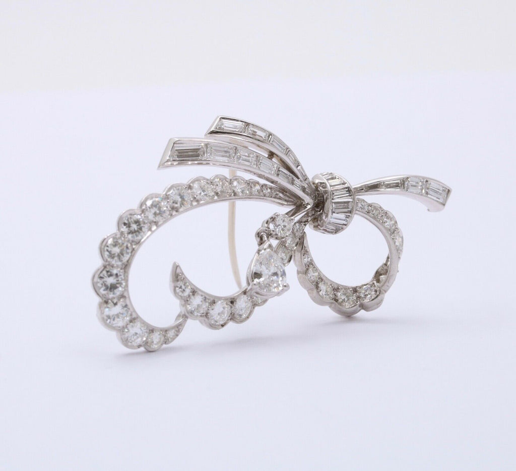 Vintage Ribbon Diamonds Platinum Brooch Pendant