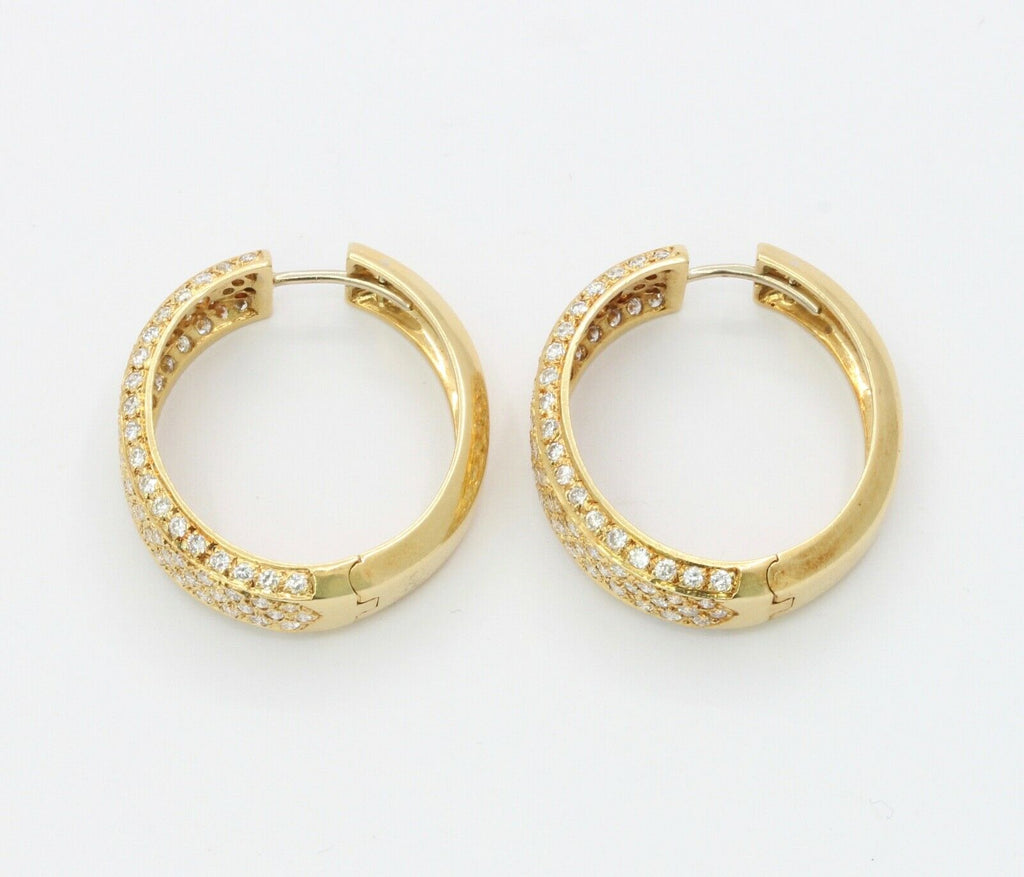 Vintage Ladies Fat 18K Yellow Gold Diamonds Hoop Earrings