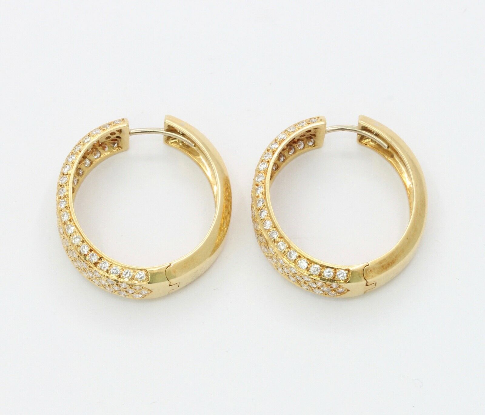 Vintage Ladies Fat 18K Yellow Gold Diamonds Hoop Earrings