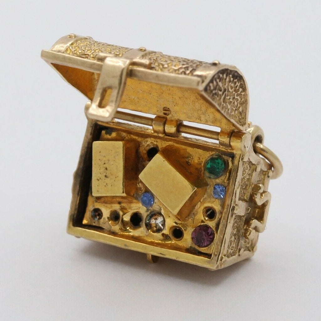 Vintage English 9K Yellow Gold Hidden Treasure Chest Charm