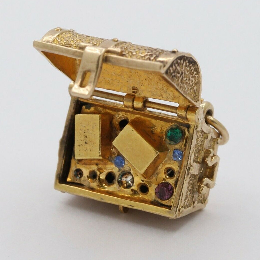 Vintage English 9K Yellow Gold Hidden Treasure Chest Charm