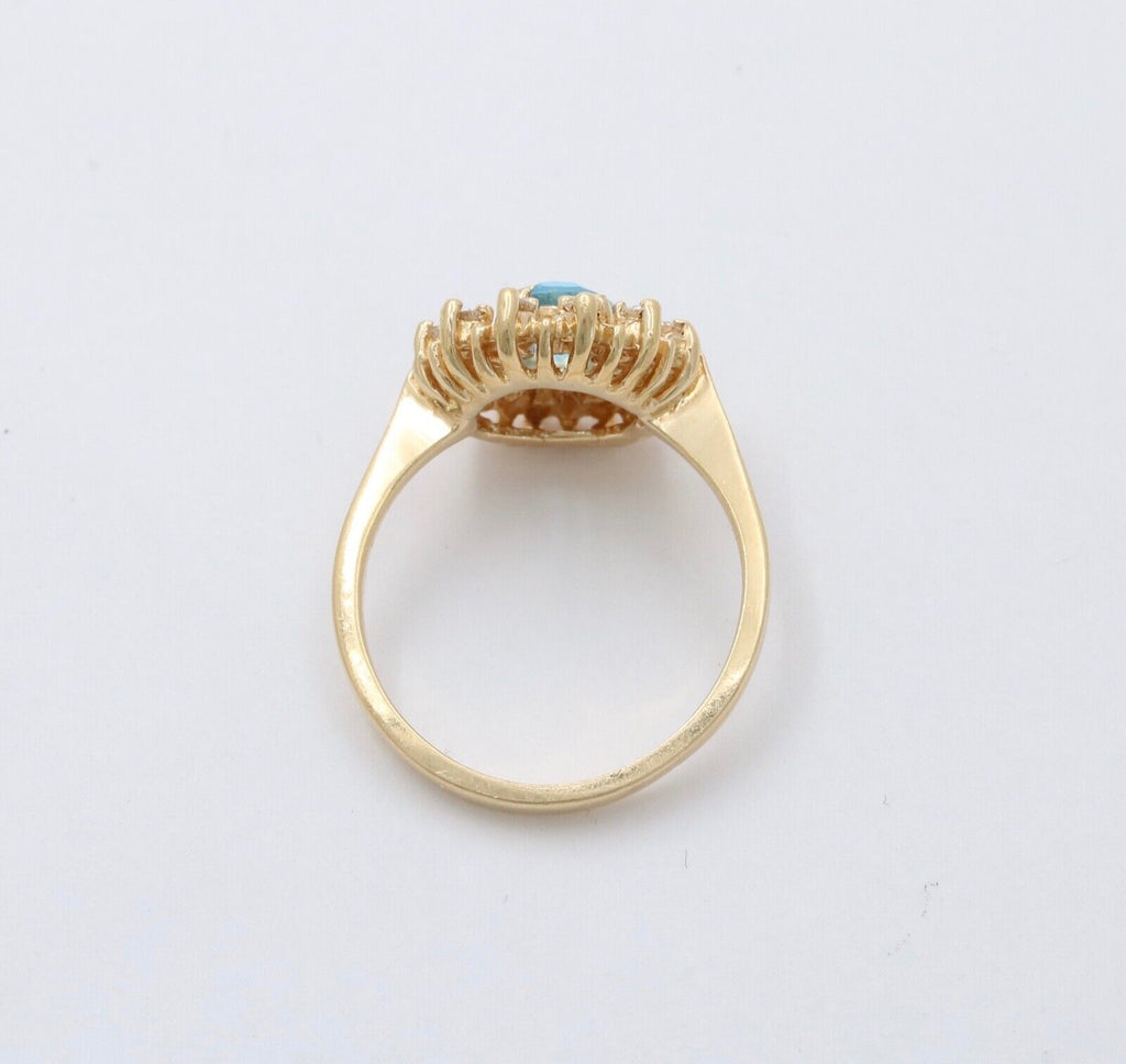 Vintage Blue Topaz Diamonds 14K Yellow Gold Cocktail Ring